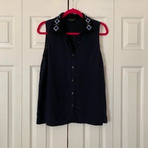 Navy blue Club Monaco blouse, beaded collar